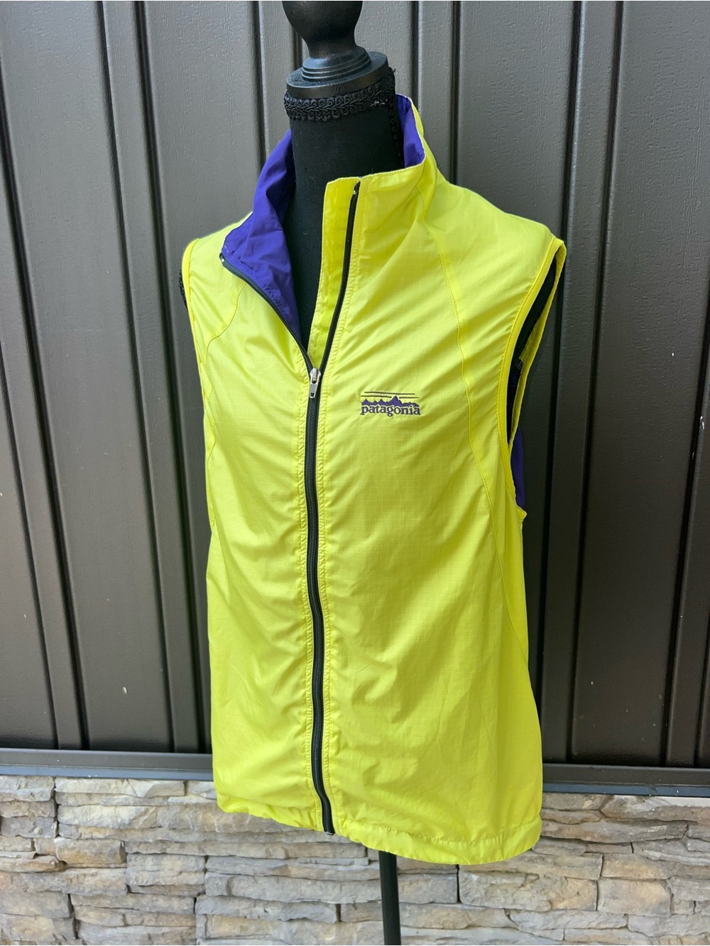 Patagonia Women's Neon Yellow Vest with Purple Lining
